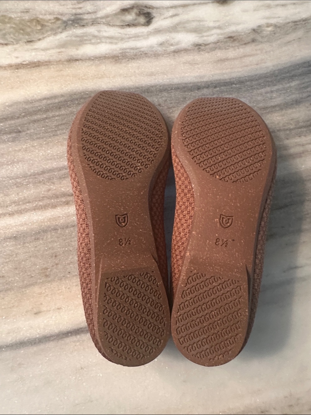 Rothy's Brown Knit Ballet Flats with Blue Heel Tab - Picture 5 of 5